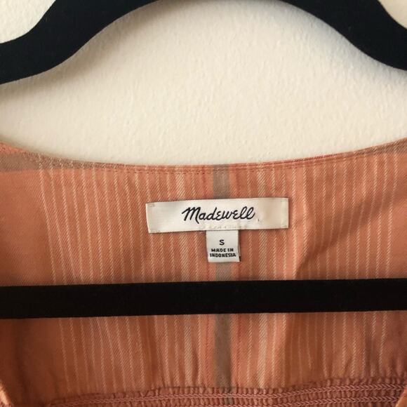 Madewell Morningview Tie-Sleeve Peach Plaid Button-Front Blouse - Picture 5 of 6